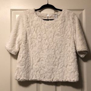 Faux fur short sleeve blouse